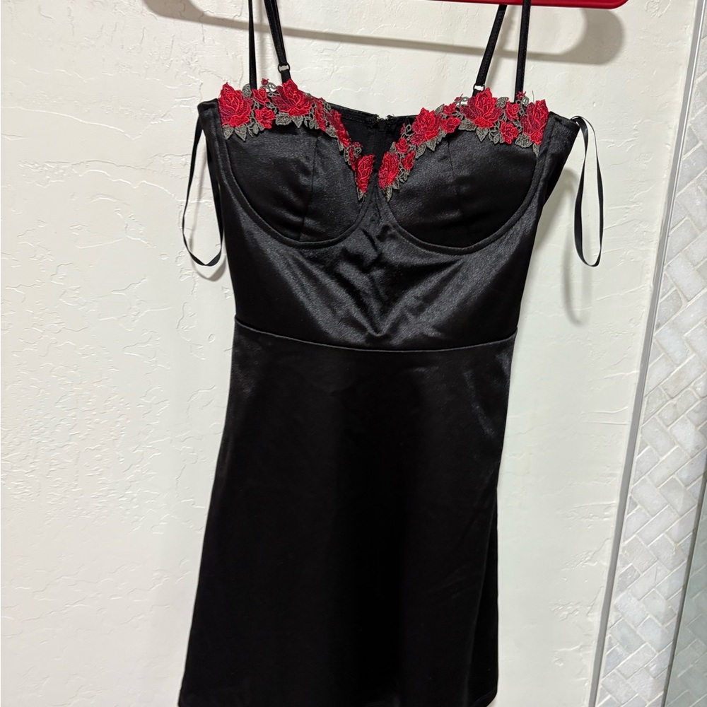 Windsor Black and Red Lace Chemise with Satin Sheen